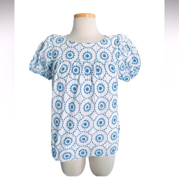 SAIL TO SABLE Floral Embroidered Top White/Blue Size Medium - Picture 3 of 6